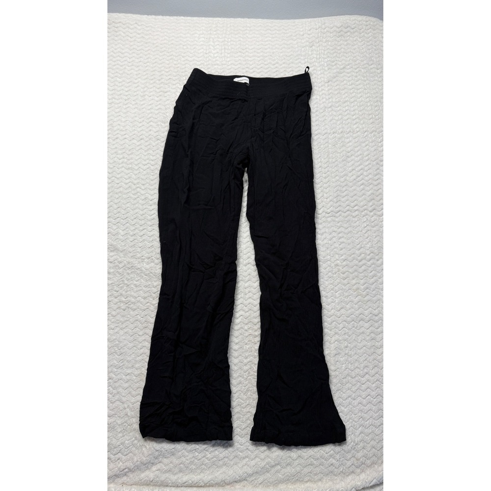 Babaton Black Crinkle Ecovero Viscose Wide Leg Pants Elastic Waist XS 98768